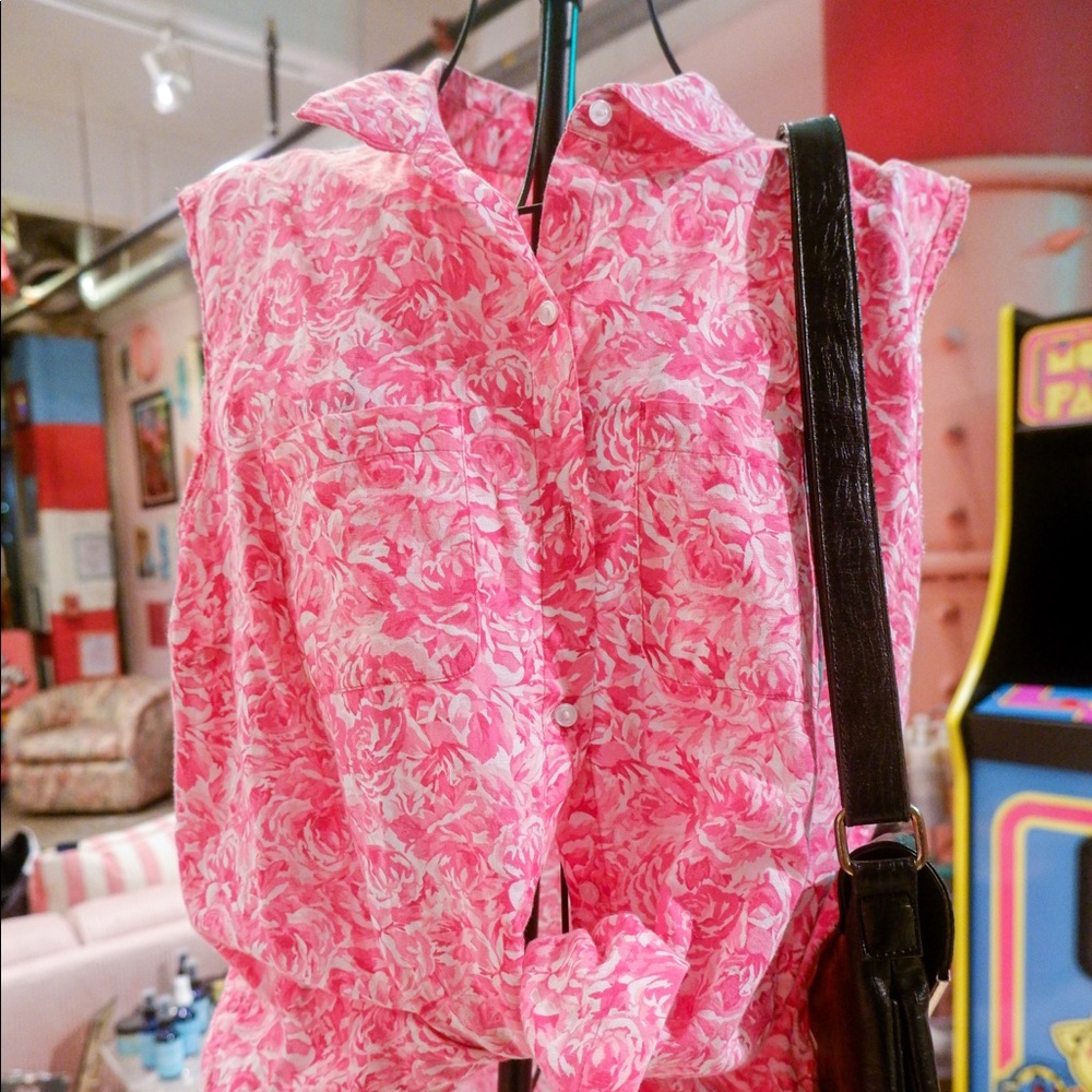 Pink Rose Button Down Blouse
